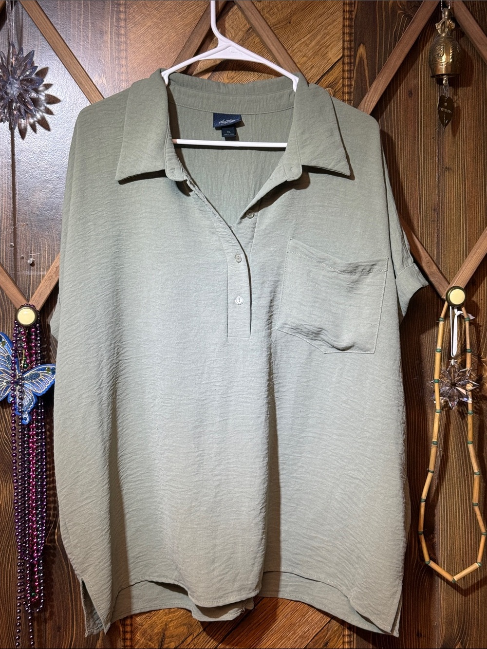 Daytrip Olive Green Relaxed Collared Button-Down Shirt